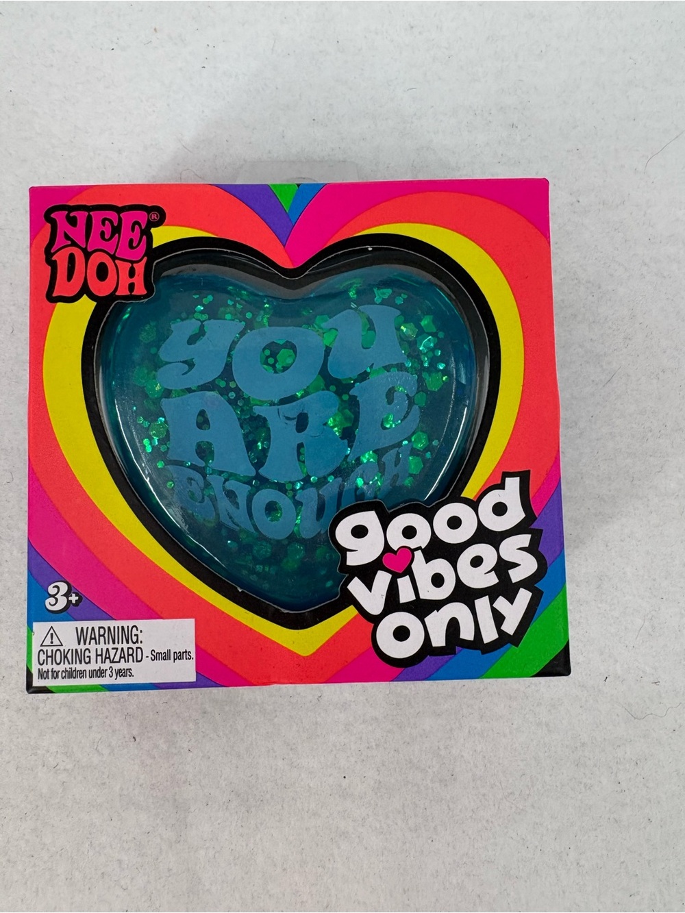 NeeDoh Good Vibes Only Glitter Heart Nee Doh Blue "YOU ARE ENOUGH" Authentic